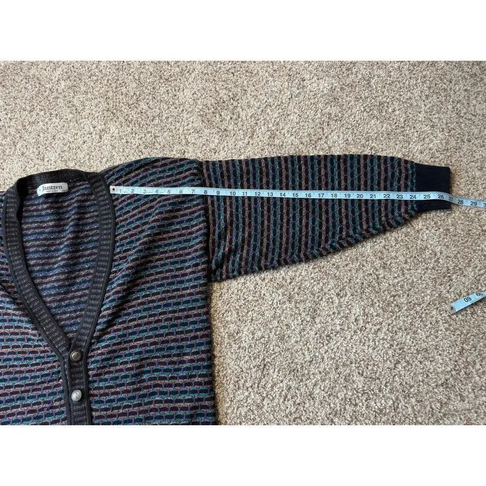 Vintage 80's/90's  Jantzen Cardigan Sweater; Striped; Detailed Buttons; XL